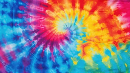 Fotobehang Abstract colourful tie dye textile texture background. Retro, hippie and boho style banner © eireenz