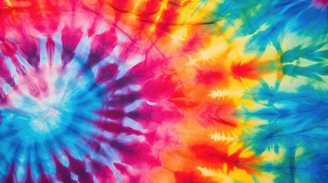 Abstract colourful tie dye textile texture background. Retro, hippie and boho style banner