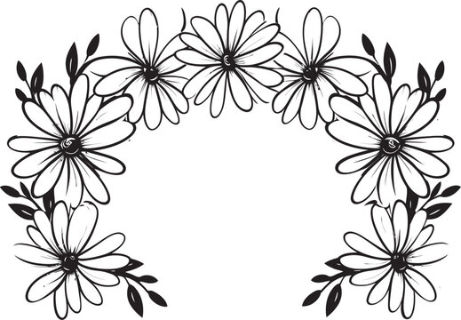 Flowing Daisy Outlines Black Vector Logo Icon Daisy Blossom Emblem Black Vector Logo Design