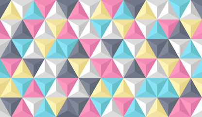 Seamless pattern with voluminous triangles in pastel colors. Vector background with a pattern of pyramid shapes