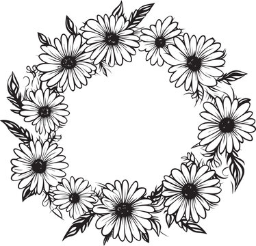 Pristine Floral Halo Daisy Flower Black Logo Icon Cultural Bloom Ethnic Floral Vector Logo Icon