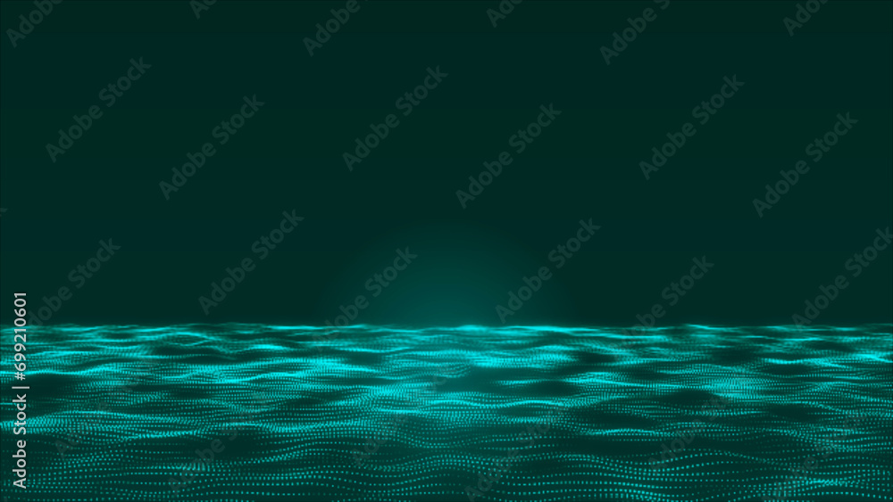 Poster abstract hi-tech light blue dot and particle wave animated background video. futuristic dot-wave ani