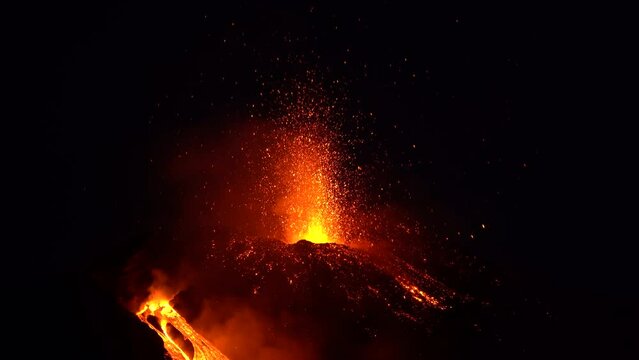 Etna Eruption in Sicily. Lava flow 