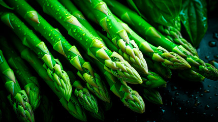 delicious green asparagus on the farm, in the summer season a tray full of organic products. Fresh green asparagus, can be used as a background. view from above.