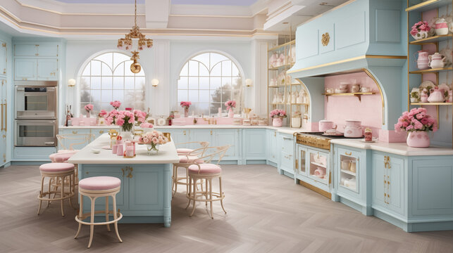 kitchen with whimsical pastel hues