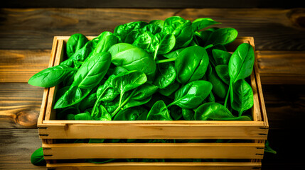 close up of a tray full of delicious freshly picked farm fresh spinach, organic product. view from above. AI generate - 699211878