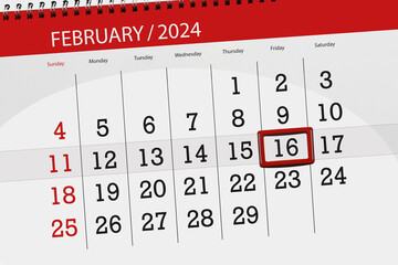 Calendar 2024, deadline, day, month, page, organizer, date, February, friday, number 16