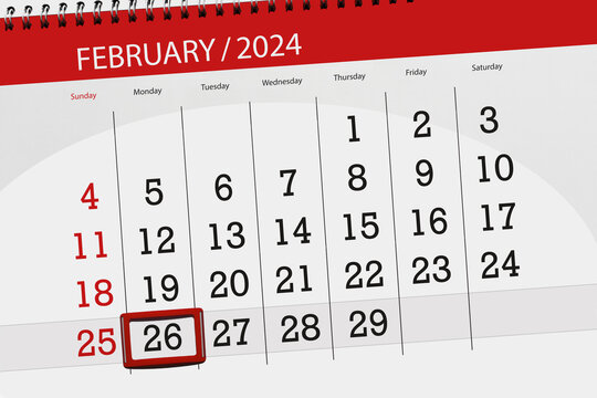 Calendar 2024, deadline, day, month, page, organizer, date, February, monday, number 26