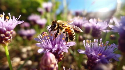 Spring's Buzz: A Bee Amongst the Colorful Bloom of a Sunny Day