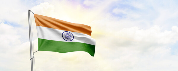 India flag waving on sky background. 3D Rendering