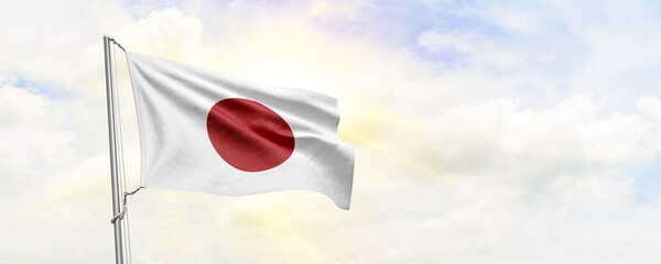 Japan flag waving on sky background. 3D Rendering