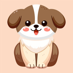 Cute and smile dog, doodle pet friend. Funny adorable dog or fluffy puppy cartoon character design with flat color. Domestic animals sitting. Pet companion friendship. Illustration for sticker, print