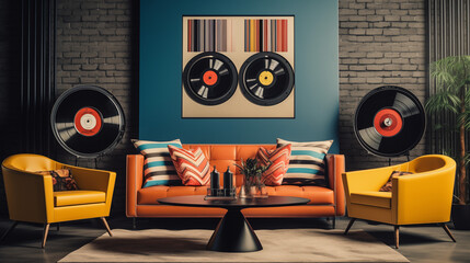 lounge with a vintage vinyl record theme