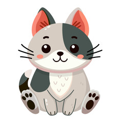 Cute and smile cat, doodle pet friend. Funny adorable cat or fluffy kitten cartoon character design with flat color. Domestic animals sitting. Pet companion friendship. Illustration for sticker, print