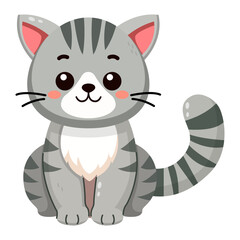 Cute and smile cat, doodle pet friend. Funny adorable cat or fluffy kitten cartoon character design with flat color. Domestic animals sitting. Pet companion friendship. Illustration for sticker, print