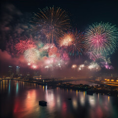New Year's Spectacle: A Symphony of Fireworks Over the City Skyline