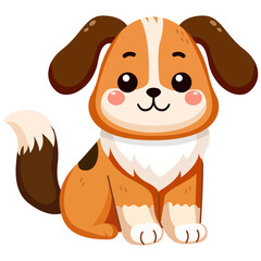 Cute and smile dog, doodle pet friend. Funny adorable dog or fluffy puppy cartoon character design with flat color. Domestic animals sitting. Pet companion friendship. Illustration for sticker, print