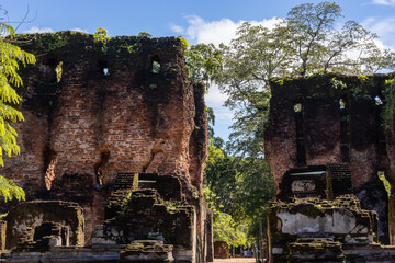 Ruins between the green in the ancient city of Polonaruwa, Sri Lanka