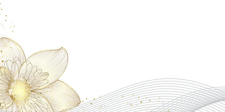 Golden lotus flower on transparent background with copy space. 