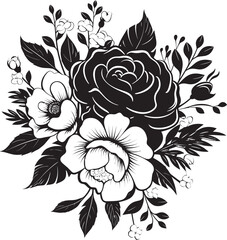 Vintage Blossom Cluster Black Floral Emblem Sophisticated Bouquet Charm Decorative Black Logo
