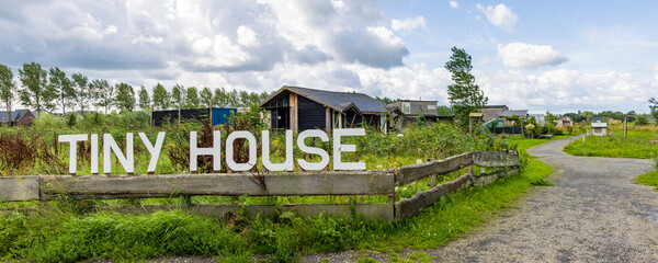 Ten Boer, The Netherlands - August 8, 2023: Tiny house area Woldwijk in Ten Boer municipality...