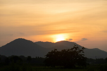 Sunset Behind Mountain