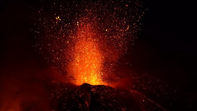 Etna Eruption in Sicily. Lava flow 