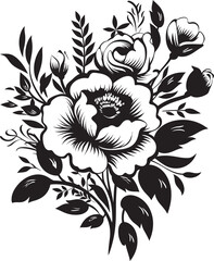 Elegant Blossom Fusion Decorative Black Emblem Intricate Flower Assembly Black Bouquet Icon