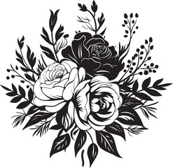 Regal Floral Medley Black Bouquet Emblem Chic Petal Fusion Decorative Black Icon