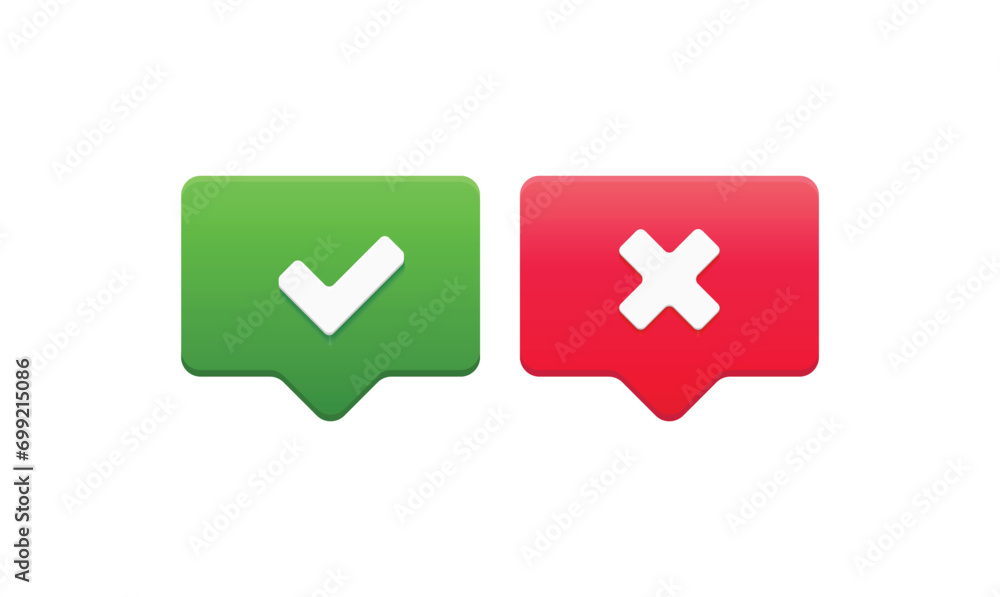 Poster red and green chat bubble as approve and decline buttons. user interface design. vector illustration