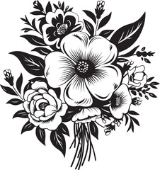 Chic Botanical Arrangement Decorative Black Vector Icon Whimsical Flower Cluster Black Bouquet Logo Design