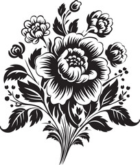 Gothic Floral Posy Black Vector Bouquet Design Harmonious Bouquet Charm Decorative Black Icon