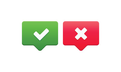Red and green chat bubble as approve and decline buttons. User interface design. Vector illustration. © Yas