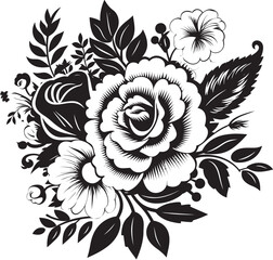 Chic Flower Fusion Decorative Black Vector Emblem Mystic Bouquet Elegance Black Icon Design