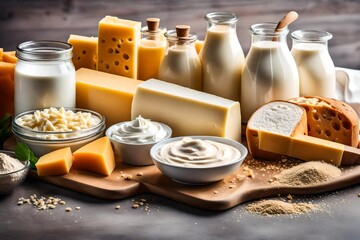 still life with items, Various fresh dairy products stock photo