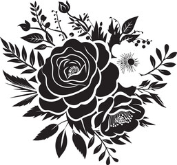 Whispering Blossom Assembly Decorative Black Logo Regal Floral Medley Black Bouquet Emblem Design