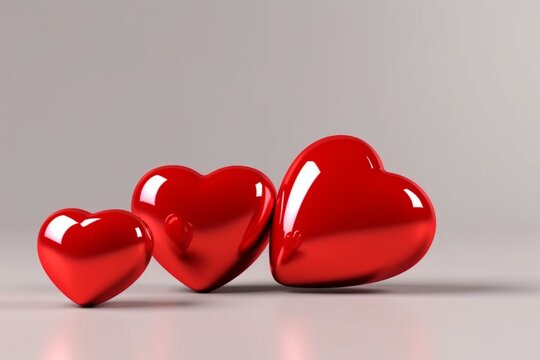 Red hearts on isolated background for Valentine's Day - 3D rendering. Generative AI