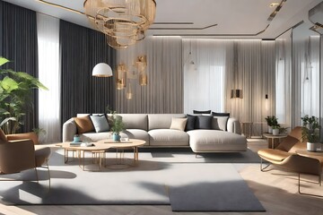 Obraz na płótnie Canvas living room interior, Interior design of modern apartment, living room with sofa and coffee tables 3d rendering stock photo