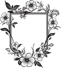 Sculpted Bloom Encompass Decorative Black Icon Gothic Floral Frame Black Vector Emblem