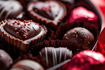 Close up of chocolates in heart-shape box, san valentin