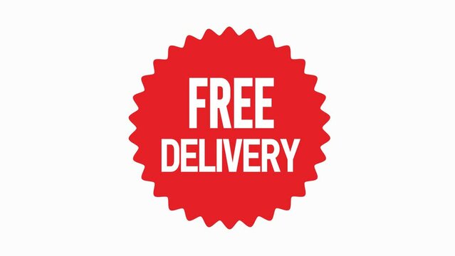 Red sticker Free delivery animation,  Label Free delivery animation 4k