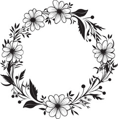 Intricate Floral Embrace Black Frame Logo Whimsical Bloom Encompass Decorative Black Icon