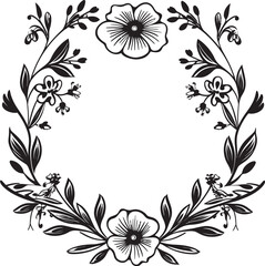 Sophisticated Floral Enclosure Decorative Black Emblem Vintage Frame Flourish Black Vector Icon