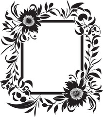 Botanic Petal Wreath Decorative Black Icon Ethereal Flower Frame Black Vector Frame
