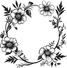 Whispering Bloom Enclose Black Floral Emblem Regal Petal Frame Decorative Black Icon