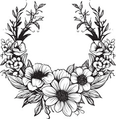 Charming Blossom Frame Decorative Black Emblem Aesthetic Floral Surround Black Frame Icon