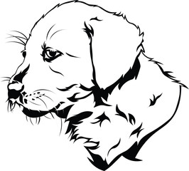 Cartoon Black and White Isolated Illustration Vector Of A Pet Puppy Dogs Face and Head