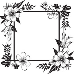 Sophisticated Floral Border Black Frame Icon Vintage Bloom Enclosure Decorative Black Logo