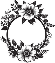 Elegant Blossom Encase Decorative Black Icon Intricate Floral Wreath Black Vector Frame