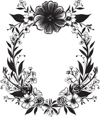 Whimsical Flower Boundary Decorative Black Logo Enchanted Frame Flourish Black Floral Emblem